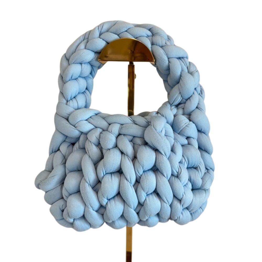 The Mel Mini Chunky Knit Handmade Crochet‎ Handbag Light Blue Small